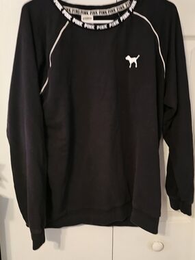 3Victoria's Secret PINK Black Crewneck Sweatshirt with White Trim. Size L
